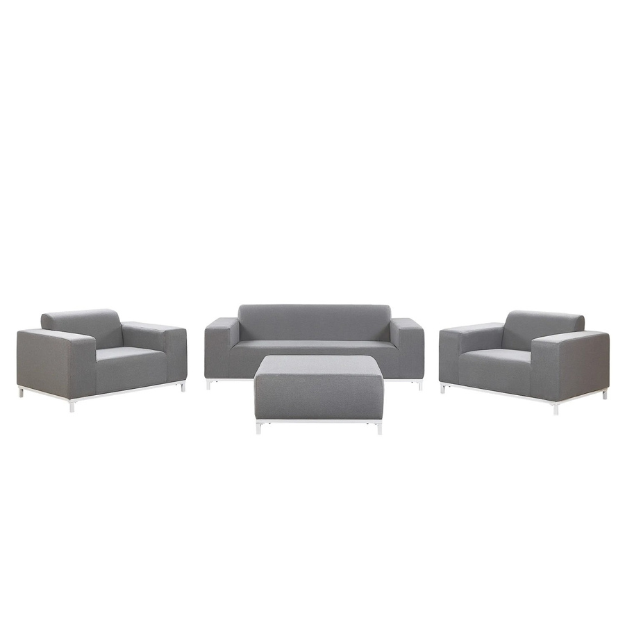 Beliani Lounge Set ROVIGO in Grau und Weiss mit Polsterung und Ottoman für Garten und Terrasse, B/T/H: 185 x 84 x 67 cm - Bild 2