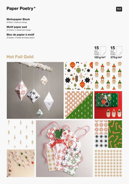 Rico Design Paper Poetry Motivpapier Block, Multicolor und Gold, 30 Blatt, B: 21 cm, H: 30 cm - Bild 1