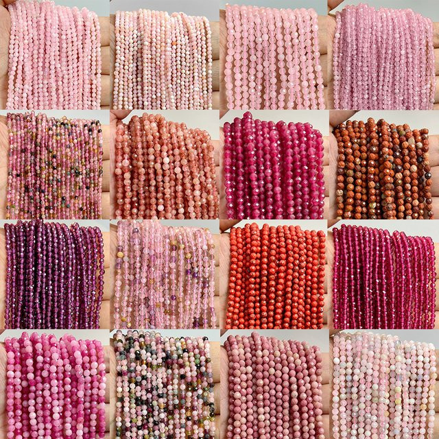 Edelsteinperlen, Rosafarbene rote Quarzkristall-Steinperlen, Achate, Chalcedon, Morganit, Rhodochrosit, Unisex - Bild 1