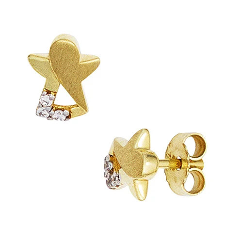Colkid Kinder Ohrstecker Engel Schutzengel, Gold mattiert, 6 Zirkonia - Bild 1