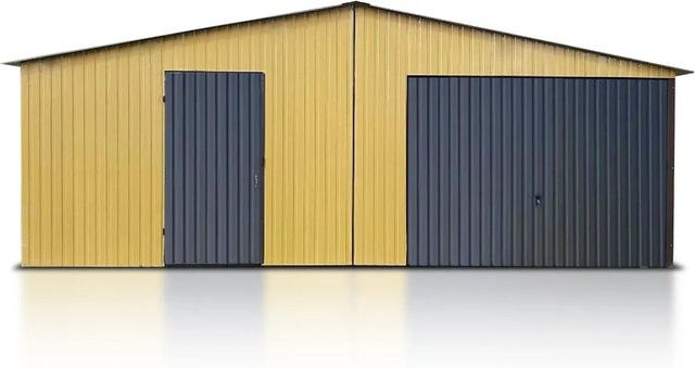 Liderstal Einzelgarage aus Trapezprofilblech mit Satteldach und Schwingtor in Sandfarben B: 600 cm, T: 500 cm, H: 270 cm - Bild 1