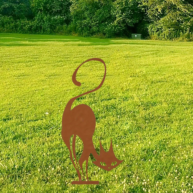 CIFBUY Rustikale Schmiedeeisen-Katzen-Gartenfigur für Halloween-Dekoration in Braun - Bild 1