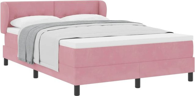 vidaXL Boxspringbett mit Matratze und Kopfteil in Rosa, Samt, B/T/H: 160 x 200 cm - Bild 1