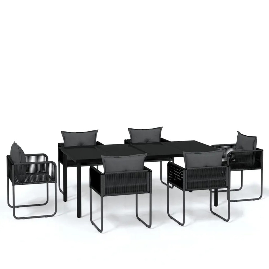 vidaXL 7-teilige Garten-Essgruppe aus pulverbeschichtetem Stahl und gehärtetem Glas in Schwarz - Bild 2
