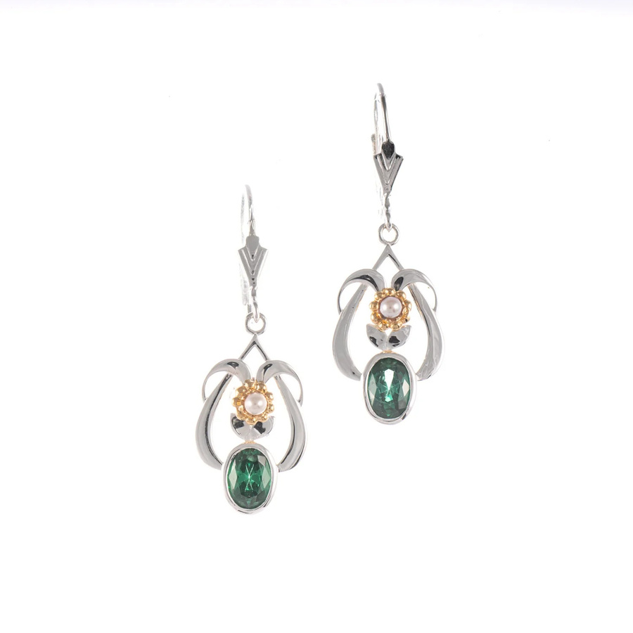 Ohrringe 925 Silber, teilvergoldet, Zirkonia, Perle - Bild 1