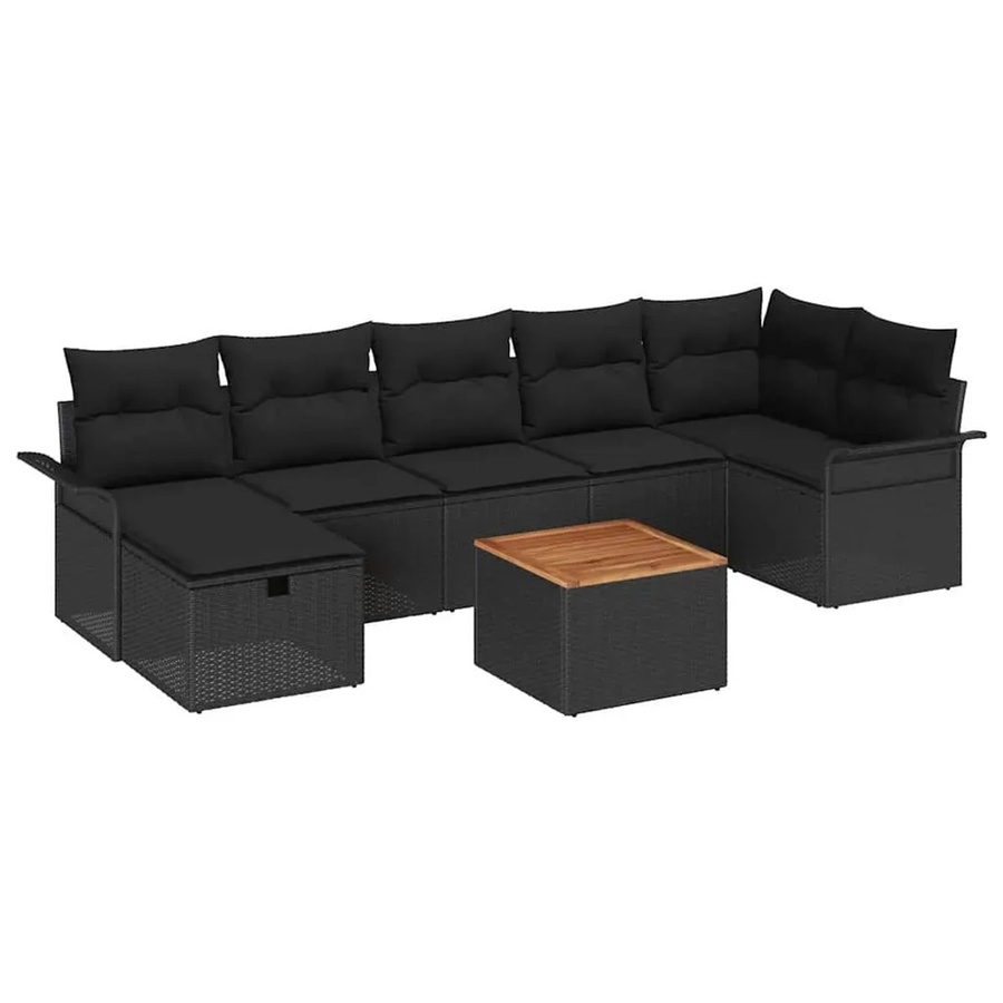 vidaXL Garten-Sofa-Set 8-teilig in Schwarz aus Poly-Rattan mit Polstern und modernem L-Shape Design - Bild 2