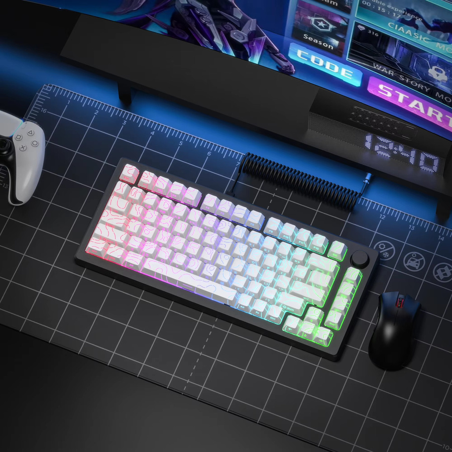 Oeny Topographic 4.0 Double Shot PBT Tastenkappen-Set in Weiß und Schwarz, Cherry Profile für Cherry MX Switches, 98 Tasten mit RGB-Beleuchtung für Gaming-Tastaturen - Bild 3