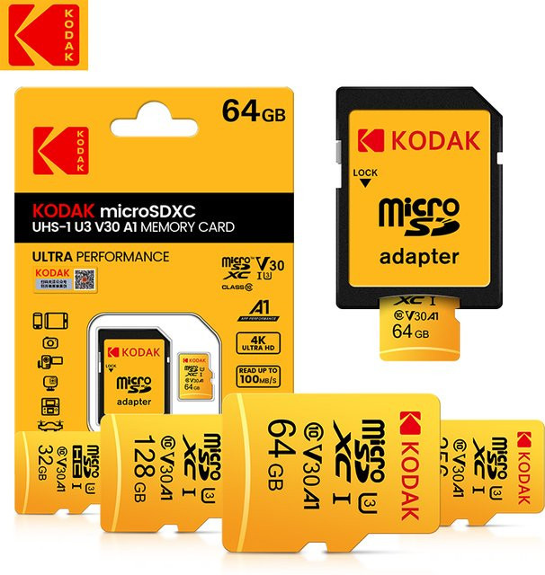 Kodak Micro SD-Karte Klasse 10 U3 4K Hochgeschwindigkeits-Speicherkarte 512GB Gelb - Bild 1