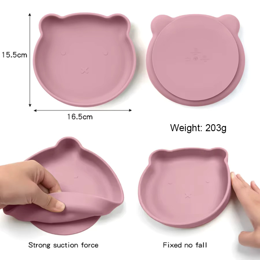 Baby Silikon Sauger Schüssel mit Cartoon Bär Design in Pink für die Beikostfütterung - Bild 3
