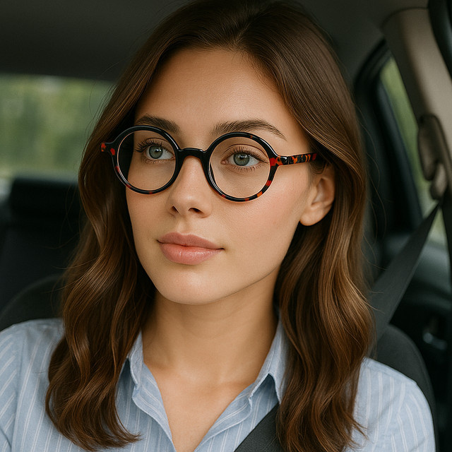 Lesebrille Blumen, rund, Vollrand, schwarz, Blaulichtfilter - Bild 1