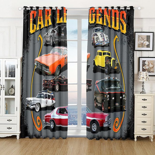 Dekorative Vorhänge mit LKW, Rennauto, Feuerwehr und Bagger für Kinderzimmer und Wohnbereich, B/H: 50 x 130 cm - Bild 1