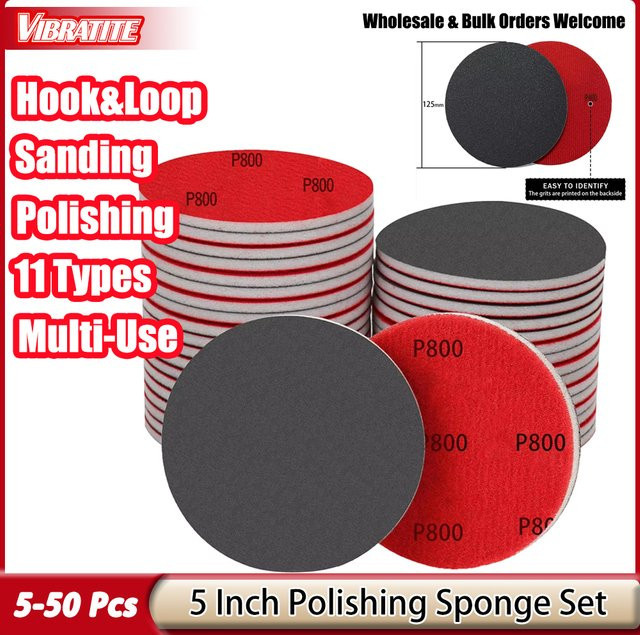 Vibratite Polierschwamm Schleifpads mit Klettverschluss, 5 Zoll, Rot, für Holz, Metall und Kunststoff - Bild 1