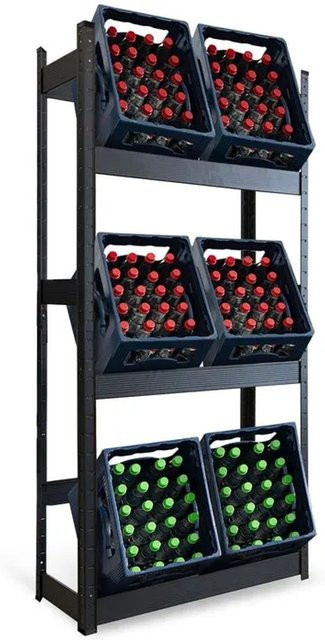 KARAT Flaschenkastenständer Osaka Getränkekistenregal aus Metall in Schwarz, H: 200 cm, B: 80 cm, T: 30 cm - Bild 1