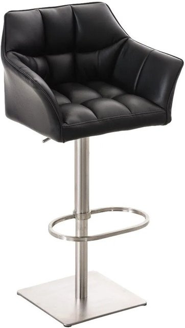 DELUKE Barhocker SIHAR, höhenverstellbarer Barstuhl aus Kunstleder in Schwarz mit silbernem Fuß, drehbar mit Lehne, B/T/H: 64 x 45 x 88 cm - Bild 1