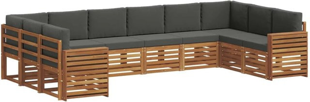vidaXL Sofagarnitur 10-teilig aus Massivholz Akazie in Natur und Anthrazit mit Sitz- und Rückenkissen im modernen Latten-Design - Bild 1