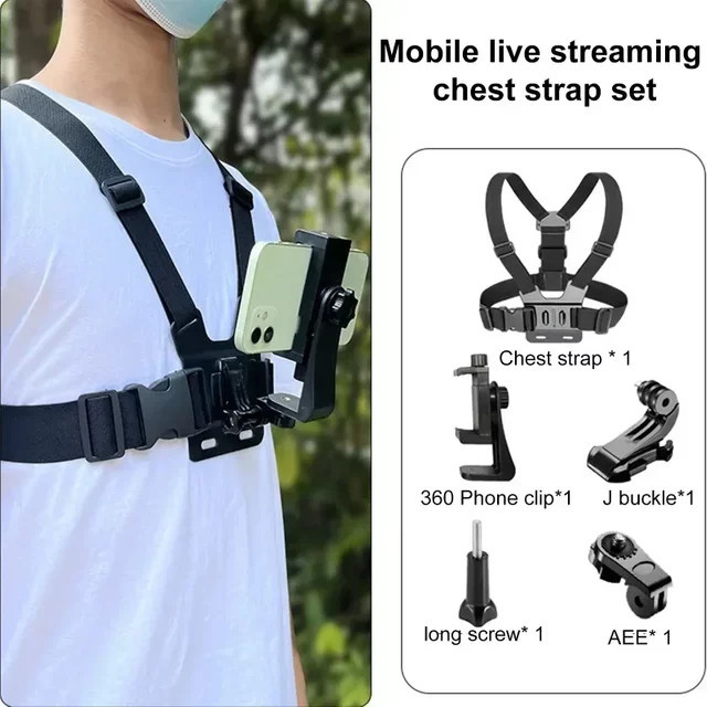 VIKEFON 5-in-1 Montagehalter für Mobiltelefone mit Brustgurt für Videoaufnahmen und Live-Übertragungen, Schwarz - Bild 1