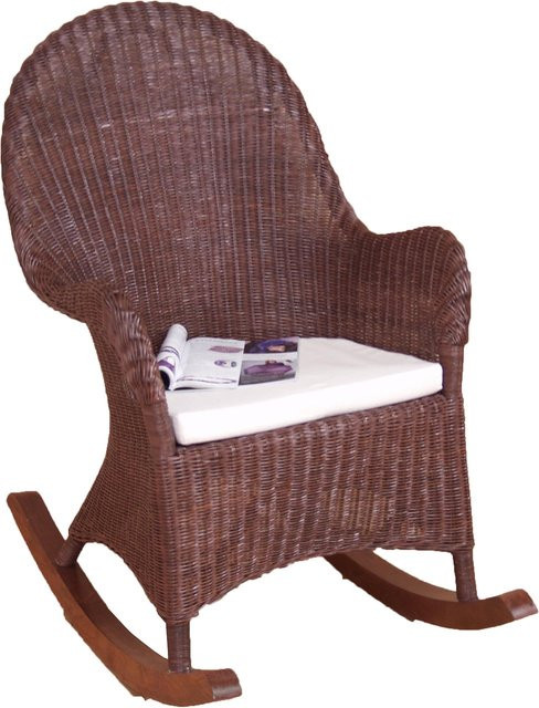 Schaukelstuhl Swing von Möbel direkt online aus Rattan und Pinie mit Sitzkissen in Beige und Braun - Bild 1