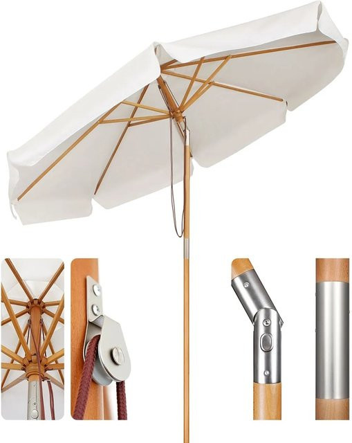 Sekey Sonnenschirm aus Holz mit UPF50+ Sonnenschutz, rund, Durchmesser: 300 cm, Farbe: Taupe, Creme, Weiß - Bild 1