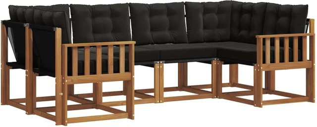 vidaXL Outdoor-Sofagarnitur 6-teilig aus Akazienholz und Textilene in Natur und Schwarz mit UV-beständigen Kissen - Bild 1