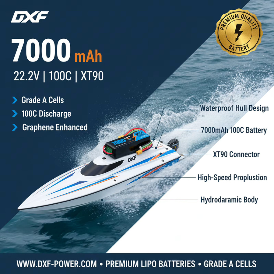 DXF 6S LiPo Akku 22,2V 7000mAh 100C Softcase mit XT90-Anschluss in Schwarz für RC-Modelle - Bild 3