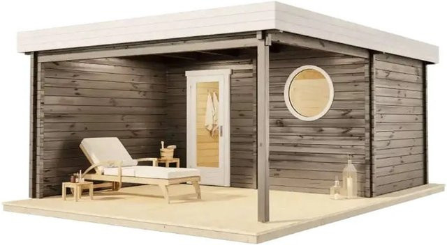 Finntherm Gartensauna Cubus-70 Royal Naturbelassen in Braun, B: 411 cm, T: 549 cm, Wandstärke: 70 mm - Bild 1