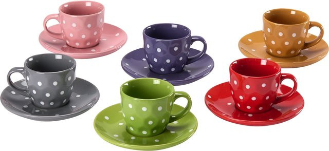 Genialo Espressotassen-Set aus Keramik, 12-teilig, Multicolour mit Punktmuster - Bild 1