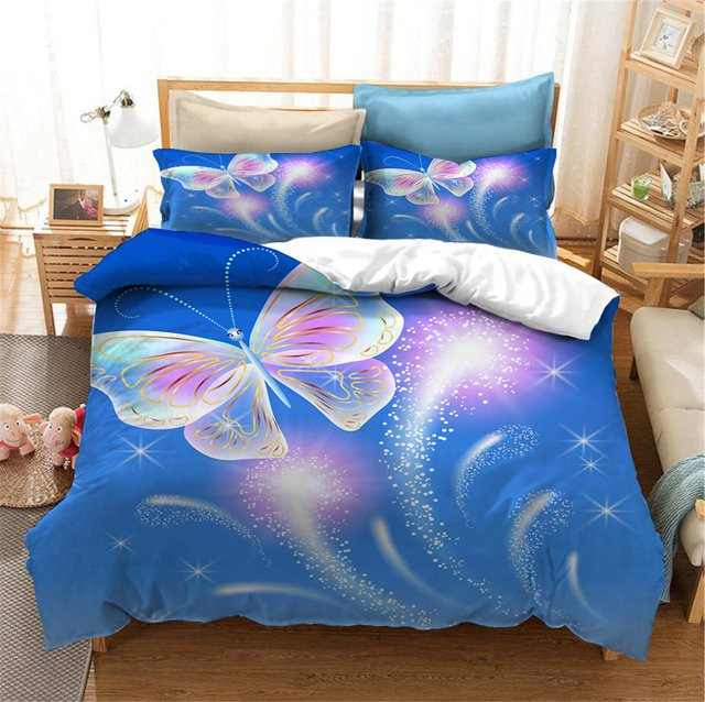 Monika Chen 3-teiliges Bettwäsche-Set Schmetterling Anime Design aus Polyester für Kinder und Erwachsene, EU Single, Breite: 135 cm, Länge: 200 cm - Bild 1
