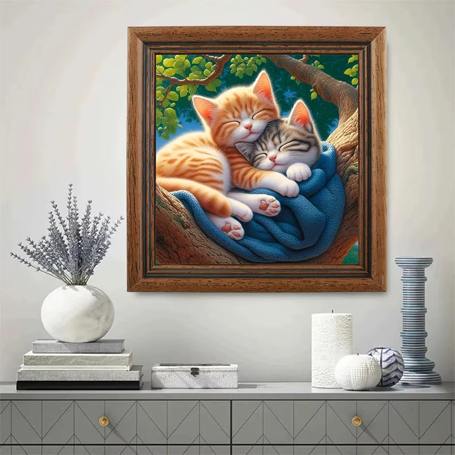 EverShine DIY 5D-Diamantgemälde schlafende Katze am Baum, Mosaik-Set mit bunten Strasssteinen, B/B/H: 20 x 20 x 20 cm - Bild 3