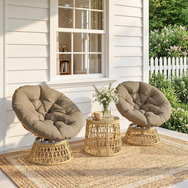 Outsunny 3-tlg. Garten-Bistro-Set mit Couchtisch und 2 Stühlen in Gelb mit Kissen aus Rattan und Glas - Bild 2
