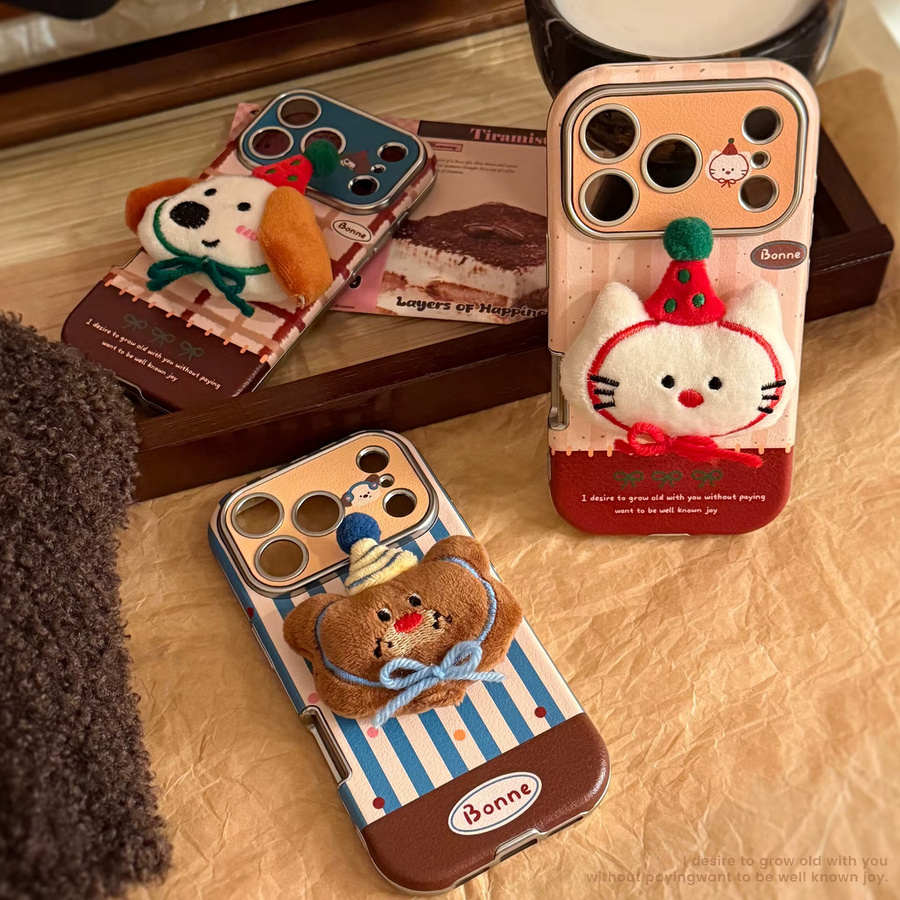 MUQGEW Stoßfeste iPhone Handyhülle mit Koreanischem Cartoon 3D Plüsch-Tierdesign und Ledertextur in Multicolour - Bild 2