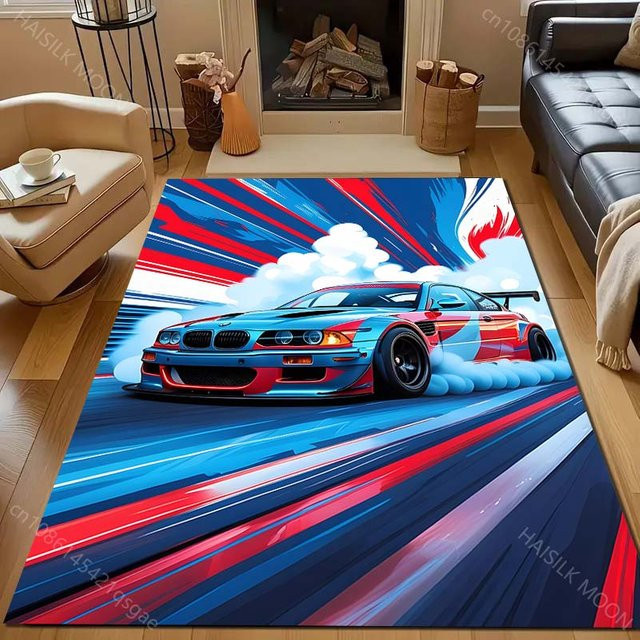UQIDEHOME Teppich mit Rennwagen-Print, modern und robust, mehrfarbig, B/T: 80 x 120 cm - Bild 1