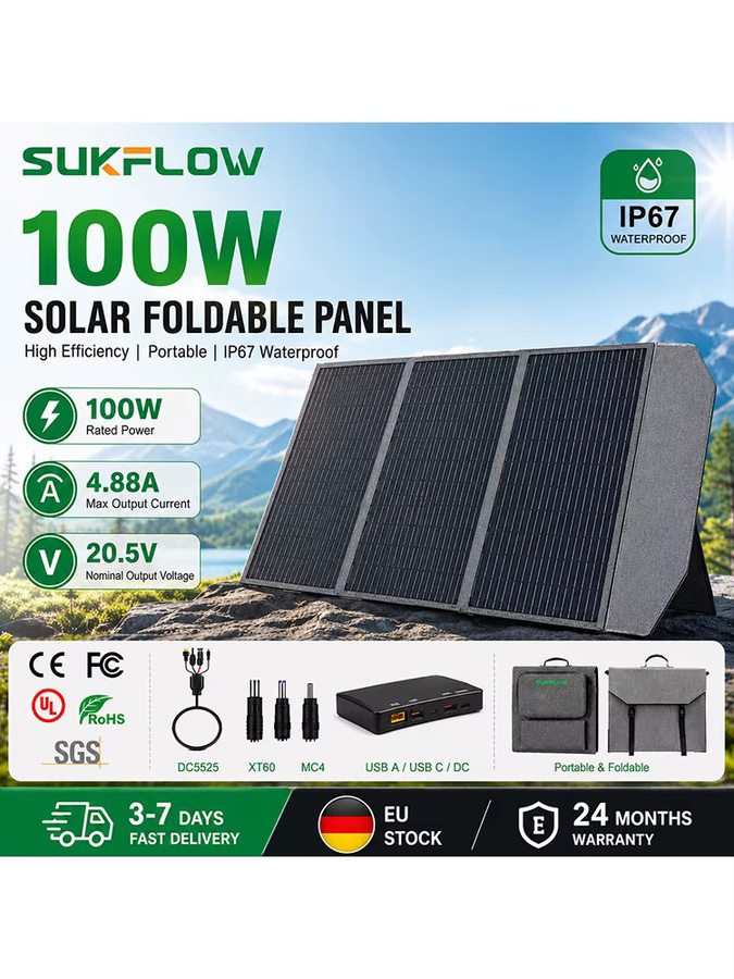 Sukflow 100W Faltbares Solarpanel Tragbares Ladegerät IP67 Wasserdicht für Camping und Wohnmobil - Bild 6
