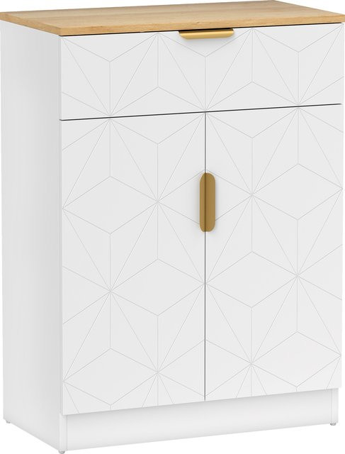 HOMCOM Sideboard moderner Aufbewahrungsschrank mit Schublade und verstellbarem Regal in Weiß mit Gold, geometrisches Design für Wohnzimmer, Küche oder Flur - Bild 1