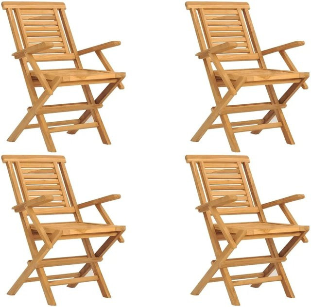 vidaXL Gartenstühle 4er Set aus Teakholz in Braun, klappbar mit Armlehnen, B/T/H: 56 x 63 x 90 cm - Bild 1