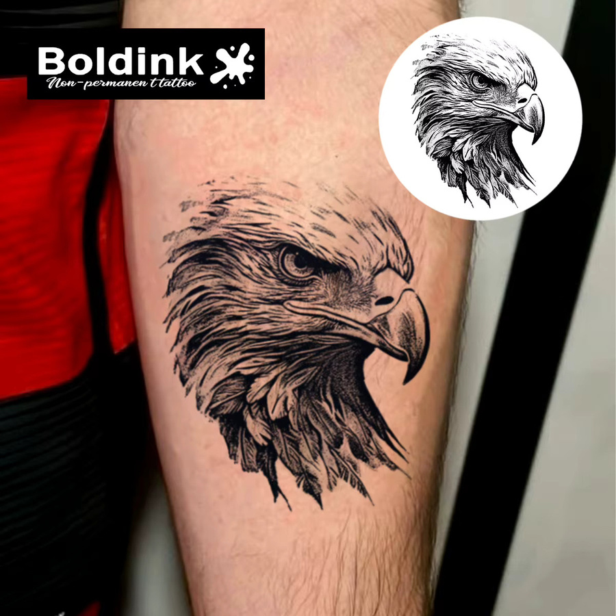 Boldink Fierce Gaze Eagle Temporäres Tattoo, wasserfest, semi-permanent - Bild 3