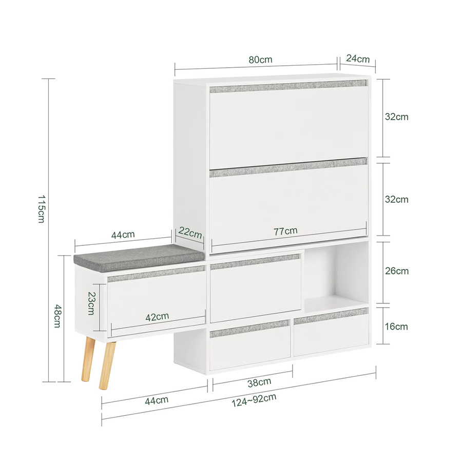 SoBuy Schuhkipper FSR134-W Flurschrank mit Sitzbank und Schubladen in Weiß - Bild 2
