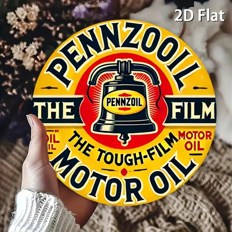 Pennzoil Motor Oil Retro Wandkunst aus Aluminium in Gelb und Rot, Rundes Vintage Metall-Wandschild - Bild 3
