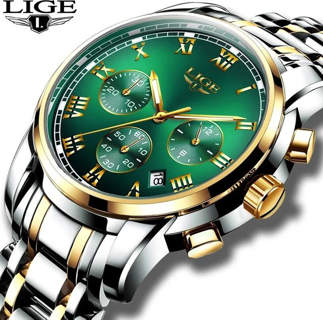LIGE Chronograph, Quarz, Edelstahl, Grün, Herren - Bild 1