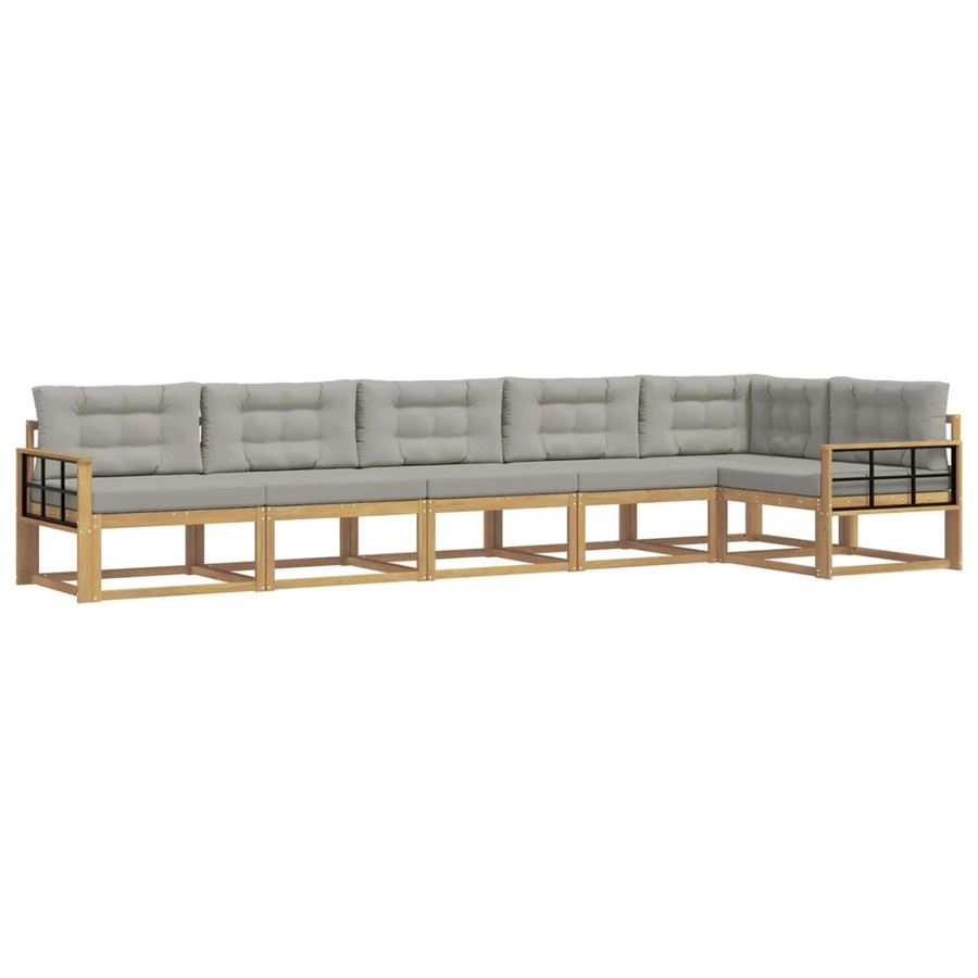 vidaXL Outdoor-Sofagarnitur 4-teilig in L-Form mit Akazienholz und UV-beständigem Polyester in Weiß und Grau - Bild 2