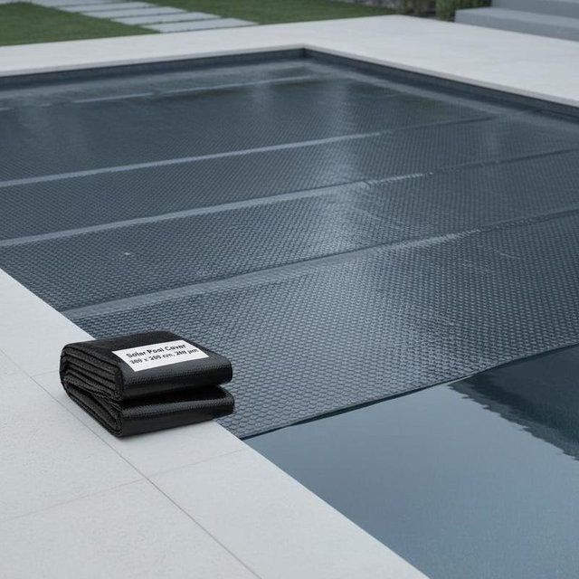 Solar-Schwimmbadabdeckung aus PE mit Luftkammern zur Solarheizung und Verdunstungsschutz, Schwarz, B: 300 cm, T: 200 cm - Bild 1