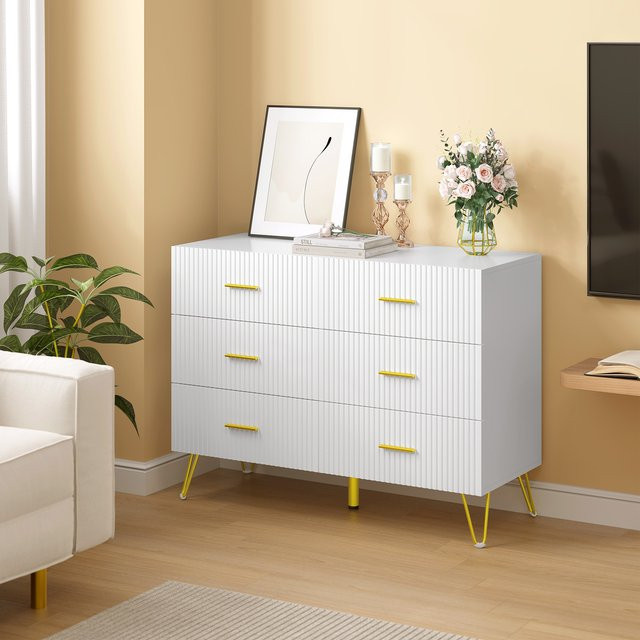 WOLTU Sideboard Kommode Weiß mit goldenen Füßen und 6 Schubladen, B/H/T: 100 x 75 x 40 cm - Bild 1