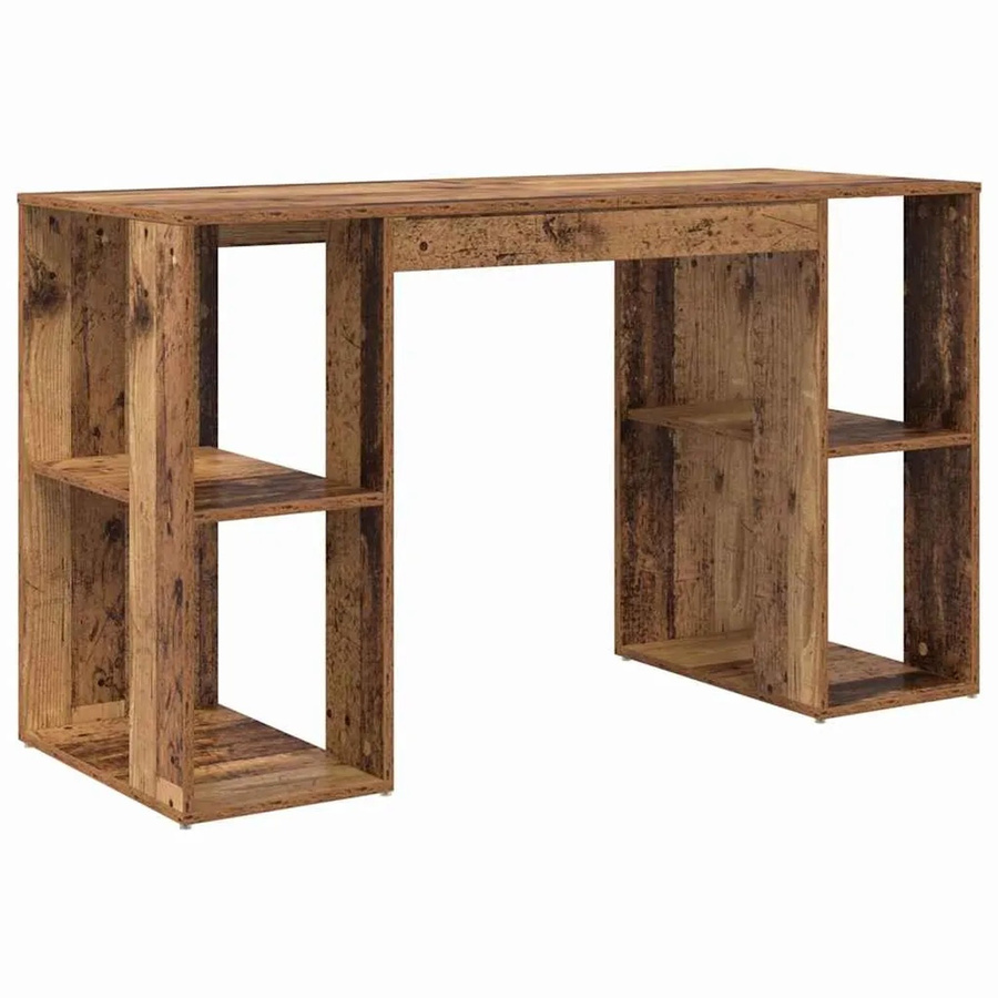 vidaXL Schreibtisch mit Regal in Altholz-Optik, braun, B/T/H: 130 x 50,5 x 75 cm - Bild 2
