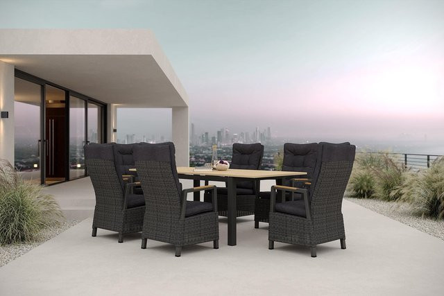 Hartman Nova Garten-Essgruppe aus Alu, Polyrattan und Teak mit 6 Sesseln, Anthrazit/Grau/Natur, Tisch B: 90 cm, T: 150-210 cm, H: 75 cm, FSC-zertifiziert - Bild 1