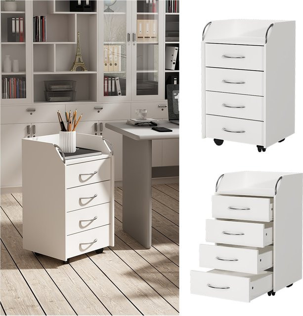 Vicco Rollcontainer Gwendolyn Büroschrank in Weiß mit 4 Schubladen, B/T/H: 40 x 65 x 36 cm - Bild 1