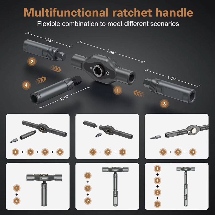 Galacok 24-in-1 Mehrzweck-Ratschenschlüssel und Schraubendreher-Set mit magnetischen Bits für DIY und Haushaltsreparaturen - Bild 2