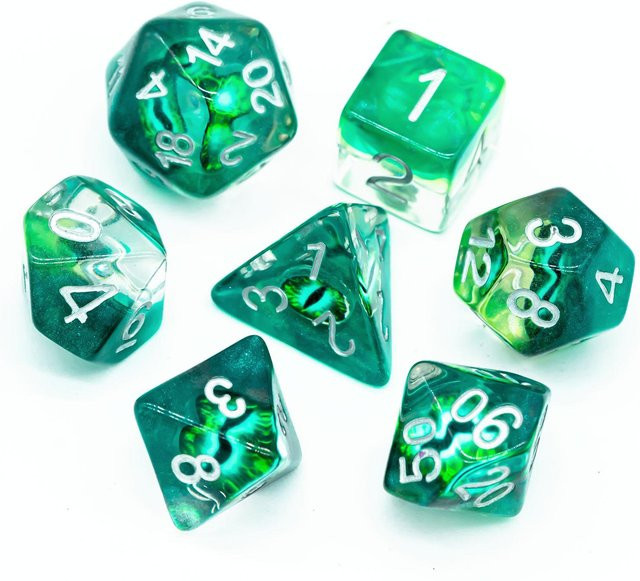Cusdie Drachenaugen Würfel Dungeons & Dragons, 7-teiliges Set, grün - Bild 1