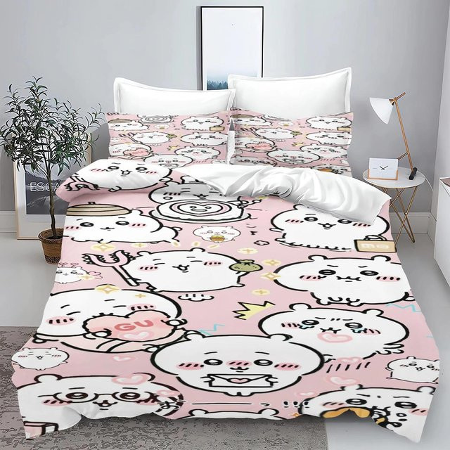 Chiikawa Bettwäsche-Set aus Mikrofaser, 3-teiliges Set mit Bettbezug und Kissenbezügen, B/H: 140 x 210 cm - Bild 1
