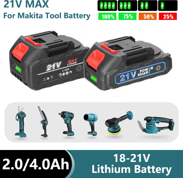 XMSJ Wiederaufladbare Lithium-Ionen-Batterie 18V 21V mit Kapazitätsanzeige in Schwarz als Ersatzakku für Makita Akku-Bohrschrauber und Elektrowerkzeuge - Bild 1