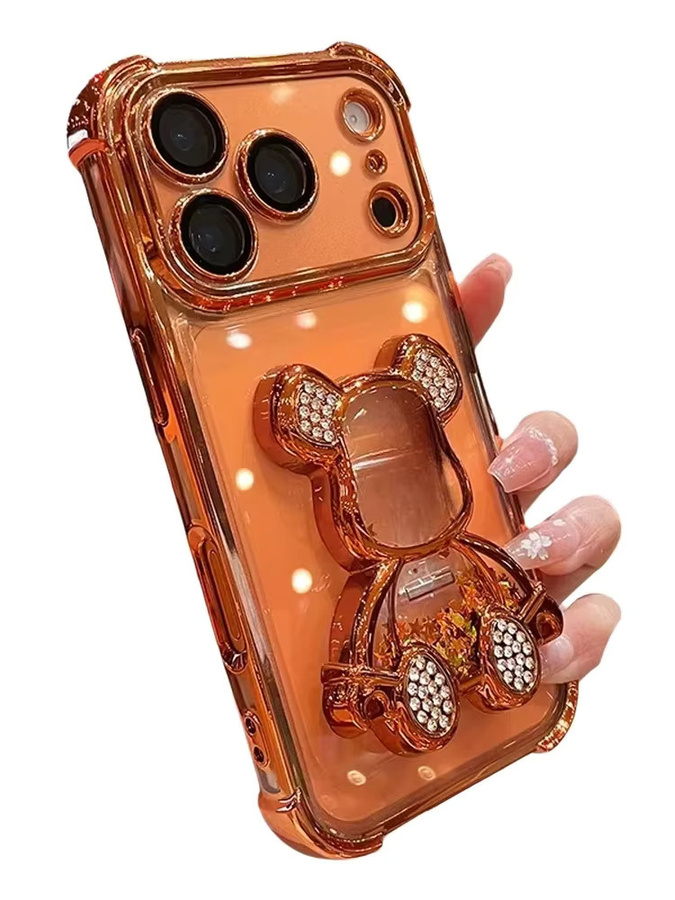 NUCWIN Glitzer Quicksand Bären Schutzhülle mit Ständer für iPhone 11 bis iPhone 17 Pro Max Plus in Schwarz - Bild 3