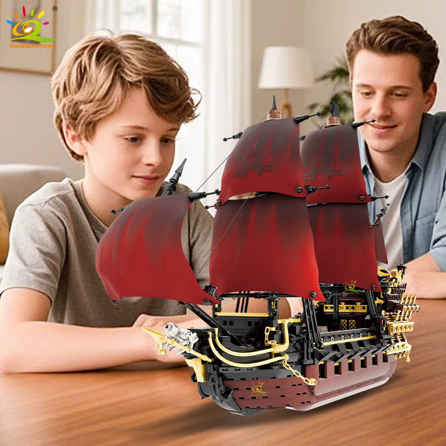 HUIQIBAO Skeleton Ghost Piratenschiff, Bausteine Modell, Schwarz, Rot - Bild 3